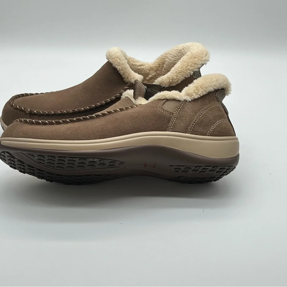 Orthofeet Lorin Womens Brown Suede Slip-On Slippers Faux Fur Lining Size 8.5
